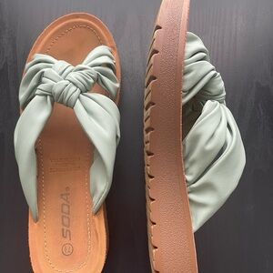 Soda Mint Knot Slide Sandals with Tan Sole